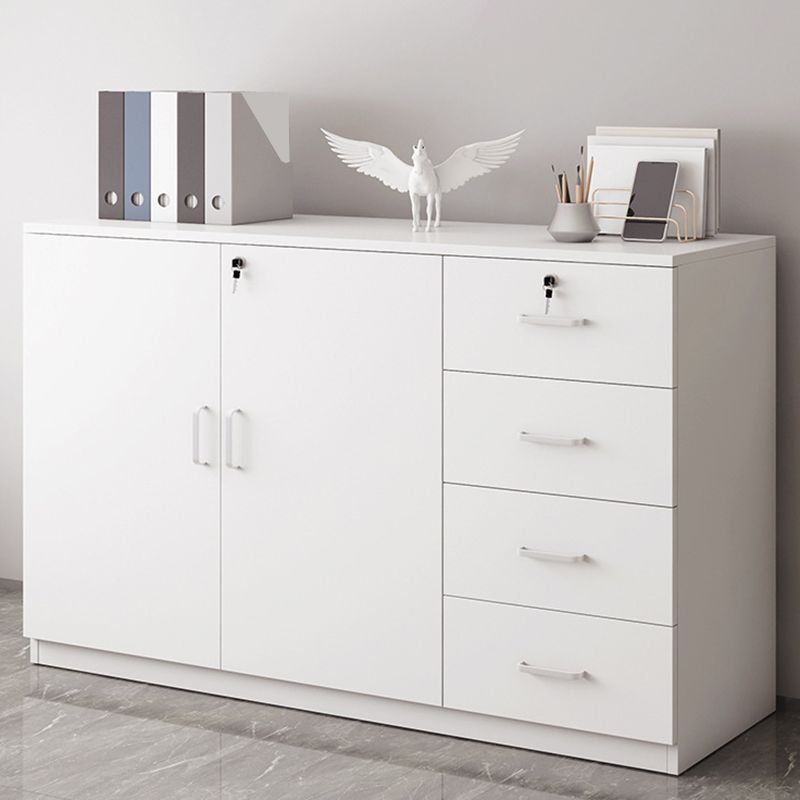 Modern Cabinet Wood Lateral Adjustable Storage Shelves and Locking Drawers File Cabinet