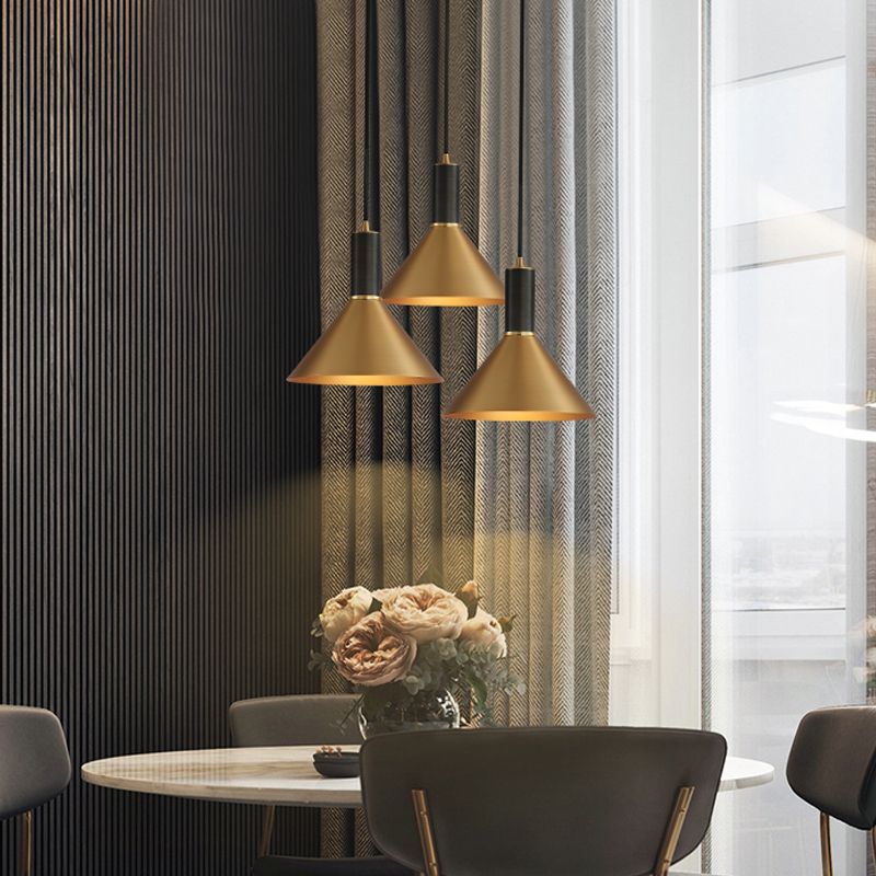 Brass Cone Pendant Lamp Minimalist Metal 1-Light Dining Room Suspension Light Fixture