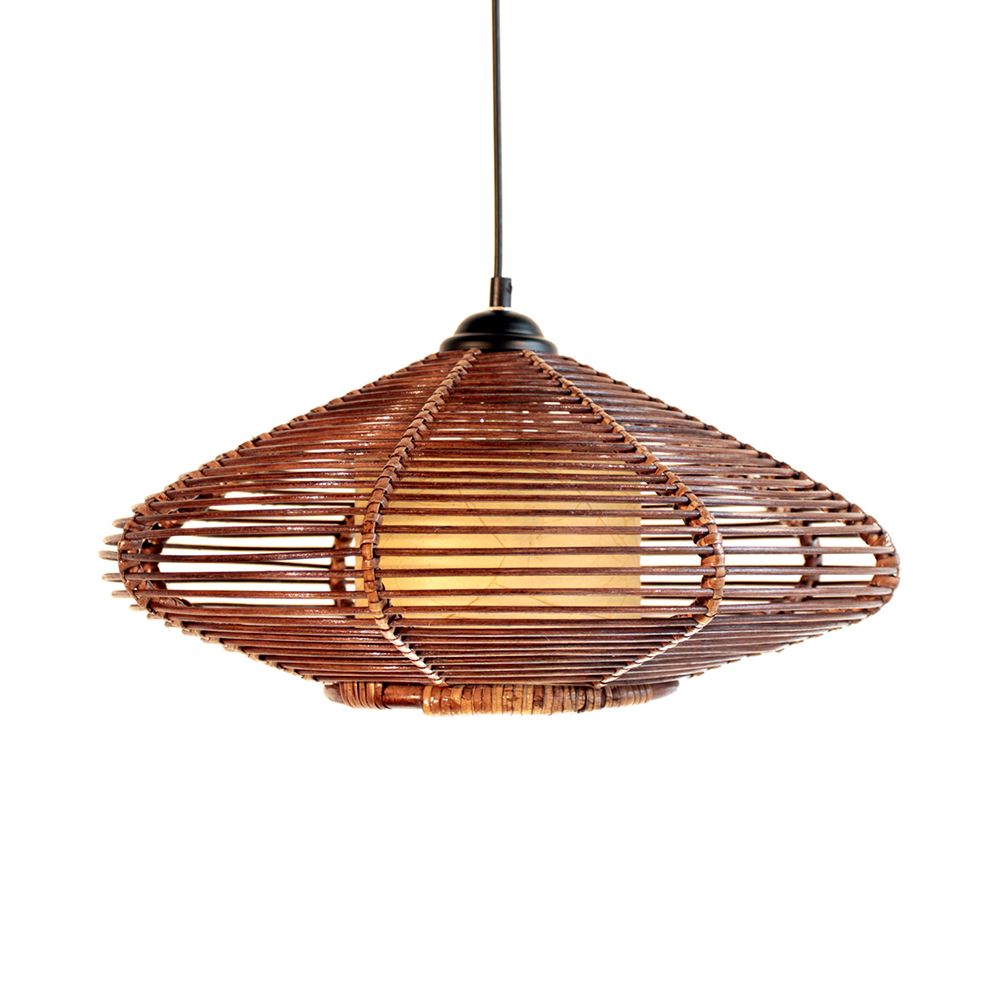 Hand-Woven Rattan Discus Hanging Light Asian Style 1 Head Pendant Lamp in Brown for Restaurant Dining Room