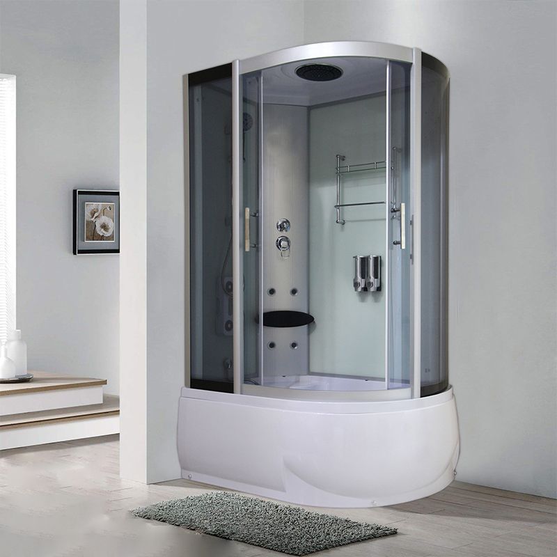 Contemporary Shower Kit Clear Tempered Framed Round Shower Stall