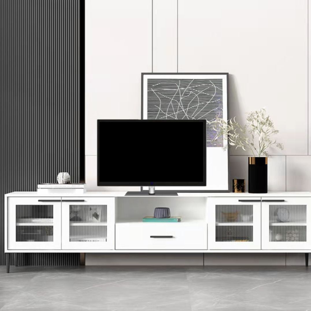 Matte Finish Media Console with Enclosed Storage Scandinavian Faux Wood TV Media Stand