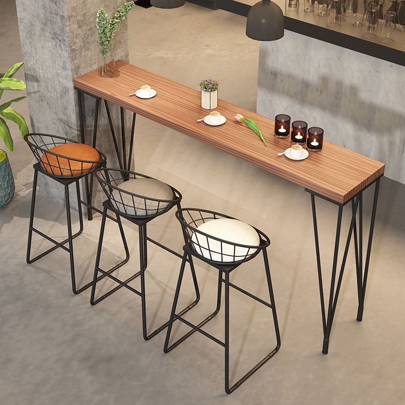 Pine Wood Bar Dining Table Modern Rectangle Bar Table with 4 Legs Pedestal for Dining Room