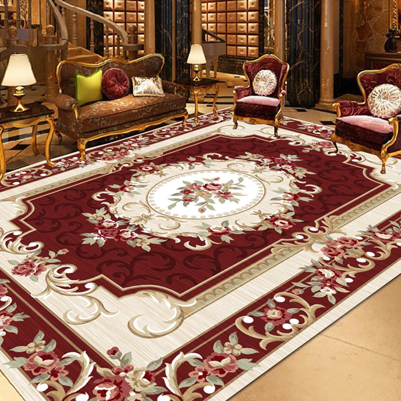 Multi Colored Floral Printed Rug Polyster Shabby Chic Area Rug Non-Slip Backing Washable Indoor Rug for Decoration