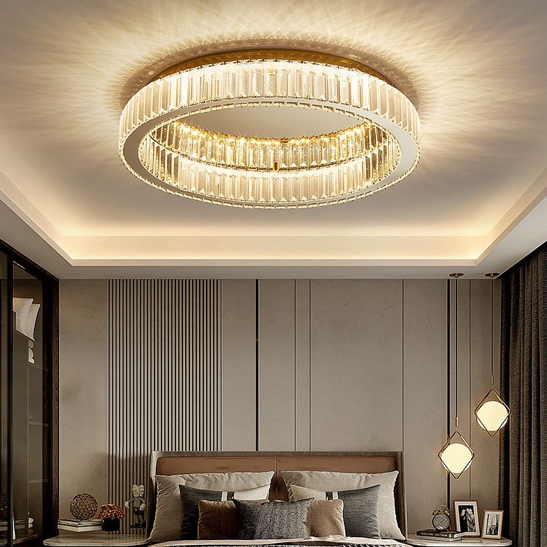 Circle Close to Ceiling Lighting Modern Crystal LED Gold Flush Mount Ceiling Light Fixture