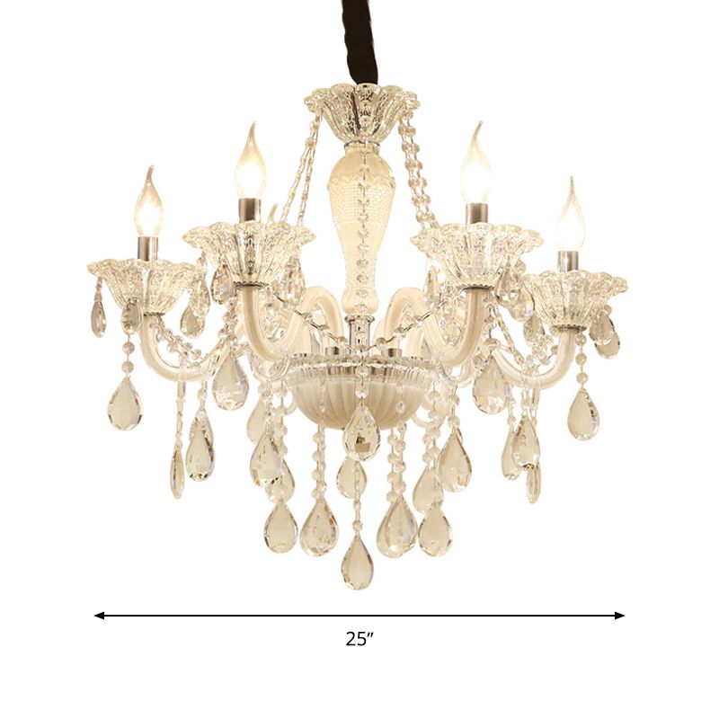 Chandelier suspendu moderne Verre en cristal transparent 6 bulbes salon plafond pendentif Light en blanc