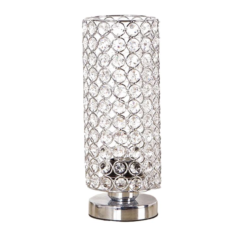 1 Light Bedroom Desk Light Minimalist Chrome Finish Table Lamp with Cylindrical Crystal-Encrusted Shade