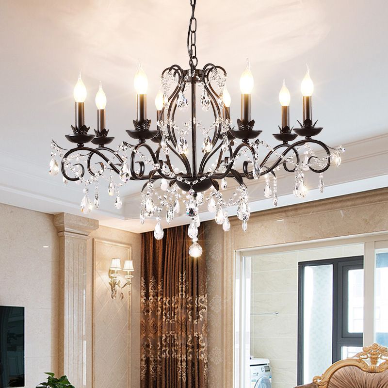 Black Candle Ceiling Chandelier Modernism Crystal 6/8 Bulbs Pendant Light Fixture