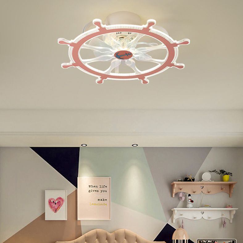 Unique Sailing Wheel Shaped Fan Light Mediterranean Acrylic LED Semi Flush Lamp for Kids Room