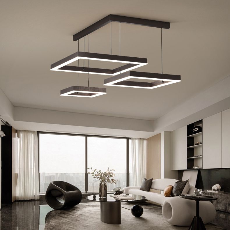 Modern 3-Tier LED Hanging Ceiling Lights Black Metal Pendant Chandelier