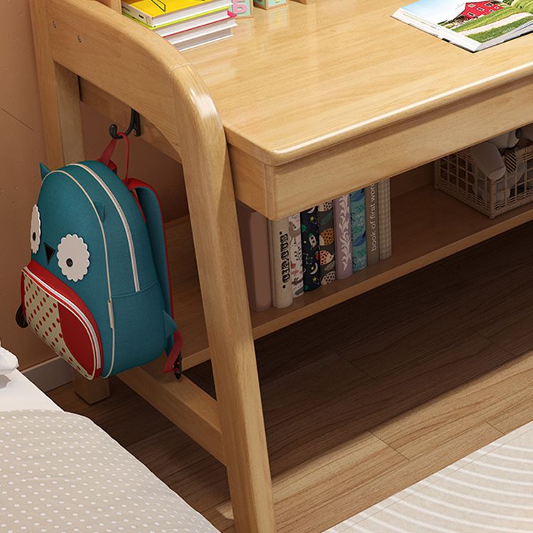 Contemporary Solid Wood Children's Desk with Storage Shelves and Drawers