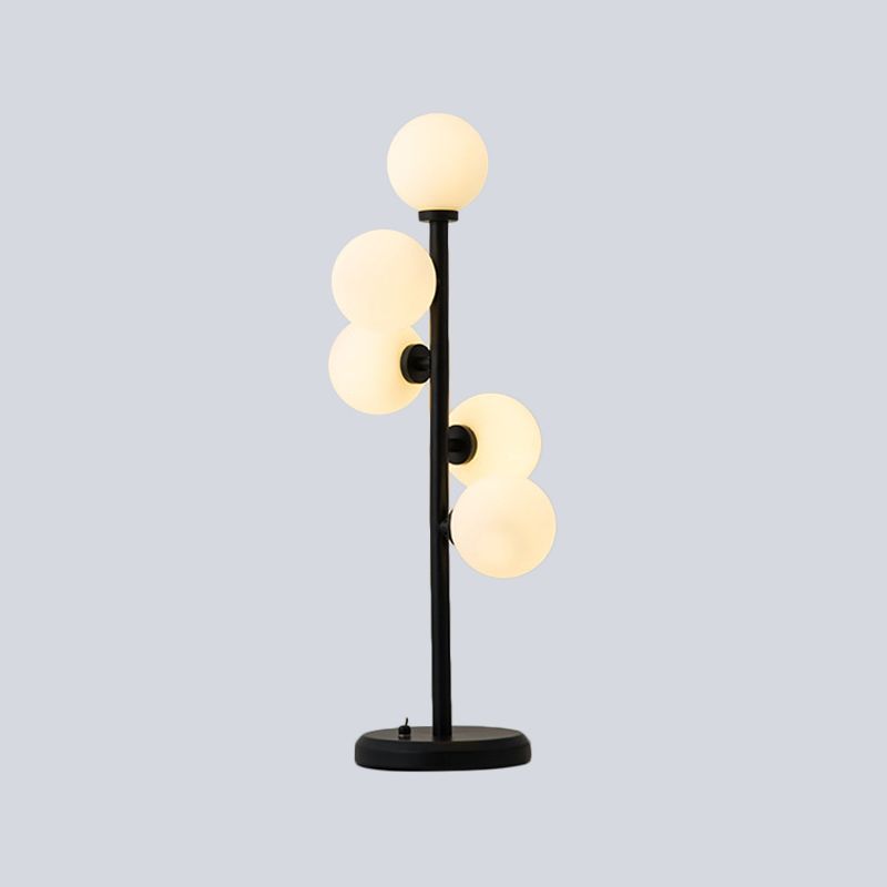 Ball Metal Night Table Lighting Post-Modern Cream Glass 5 Lights Black/Gold Nightstand Lamp for Dining Room