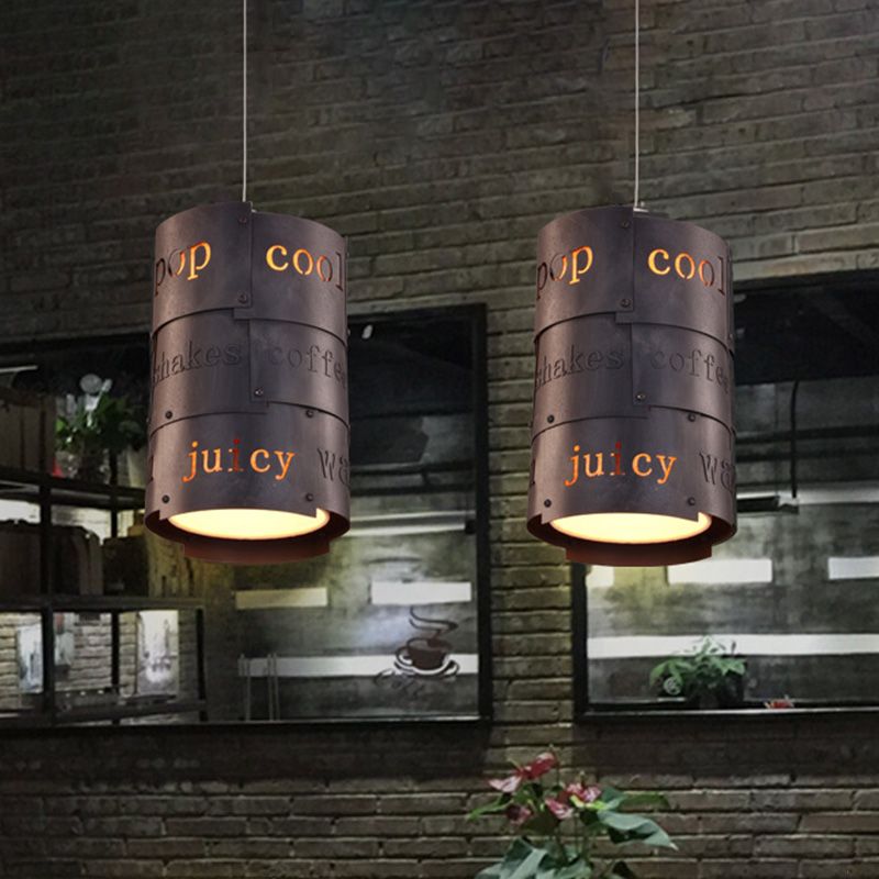 1 licht metaal hangende lichtkit industriële zwarte cilinder restaurant belettering opgeschort hanglamp