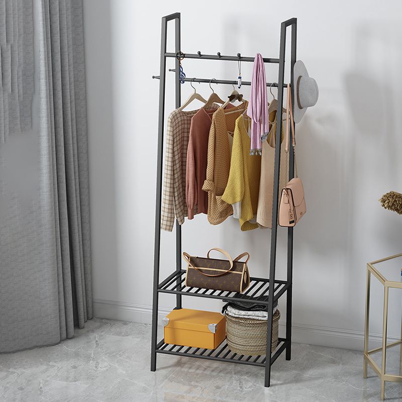 Industrial Entryway Hall Tree with Two Storage Shelves, Hall Stand with Two Hanging Rail