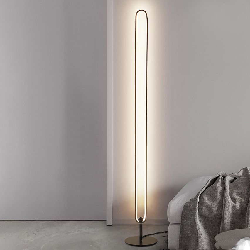 Elliptical Bedroom Atmosphere Floor Lamp Metal LED Minimalist Floor Light in Black