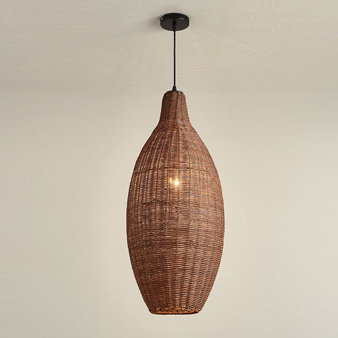 Farmhouse Natural Rattan Ciondolo illuminazione a 1 luce Sala da pranzo a sospensione in marrone