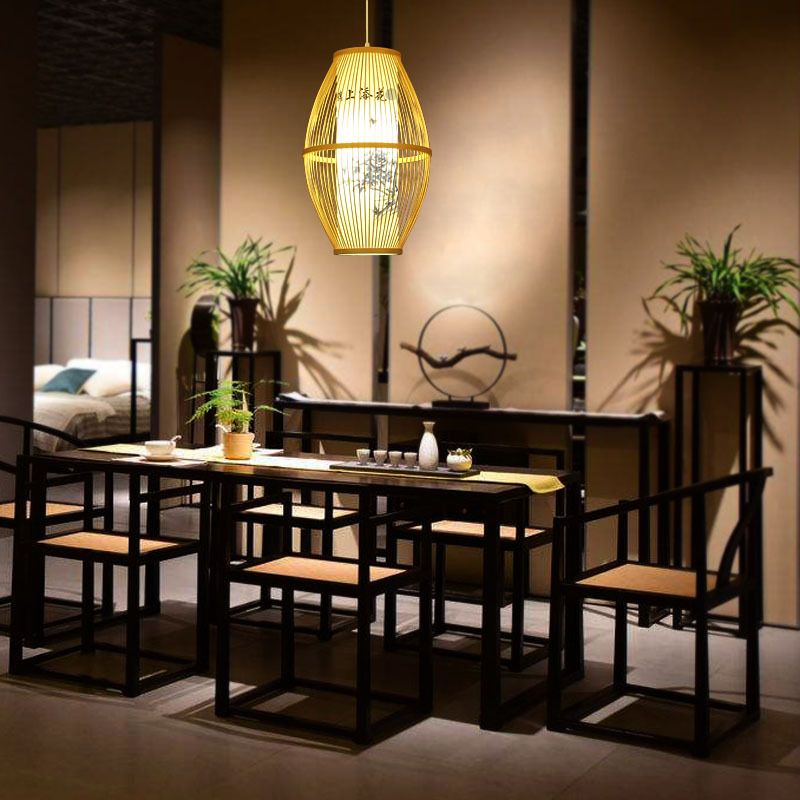 Semplicità a sospensione oval a sospensione Bamboo 1 ristorante lampadina appesa la luce in legno