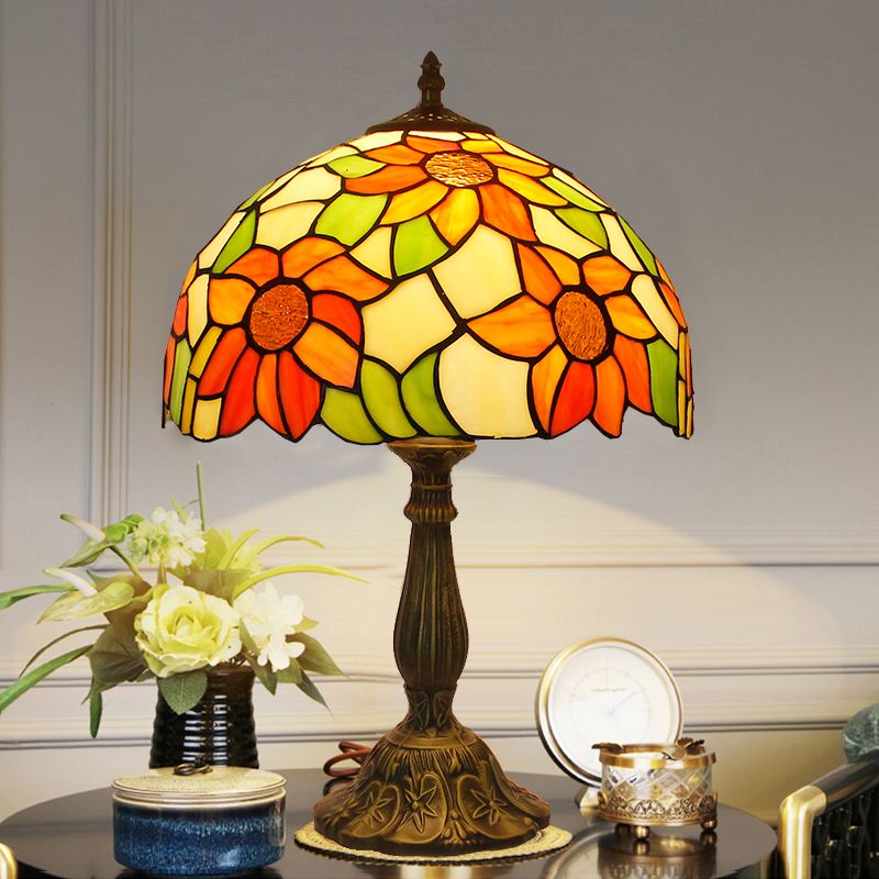 Tiffany Bowl Nightstand Lamp Single-Bulb Stained Glass Table Light Ideas for Restaurant