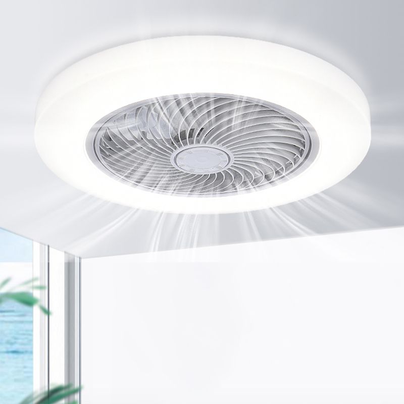 Ventiladores de techo LED blancos acrílicos en montura de lavado circular de hierro de estilo conciso moderno para dormitorio