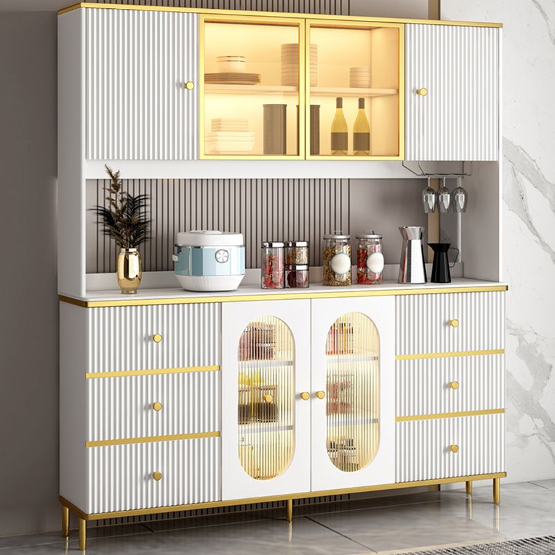 Modern Wood Dining Hutch Glass Doors Storage Cabinet with Doors for Living Room