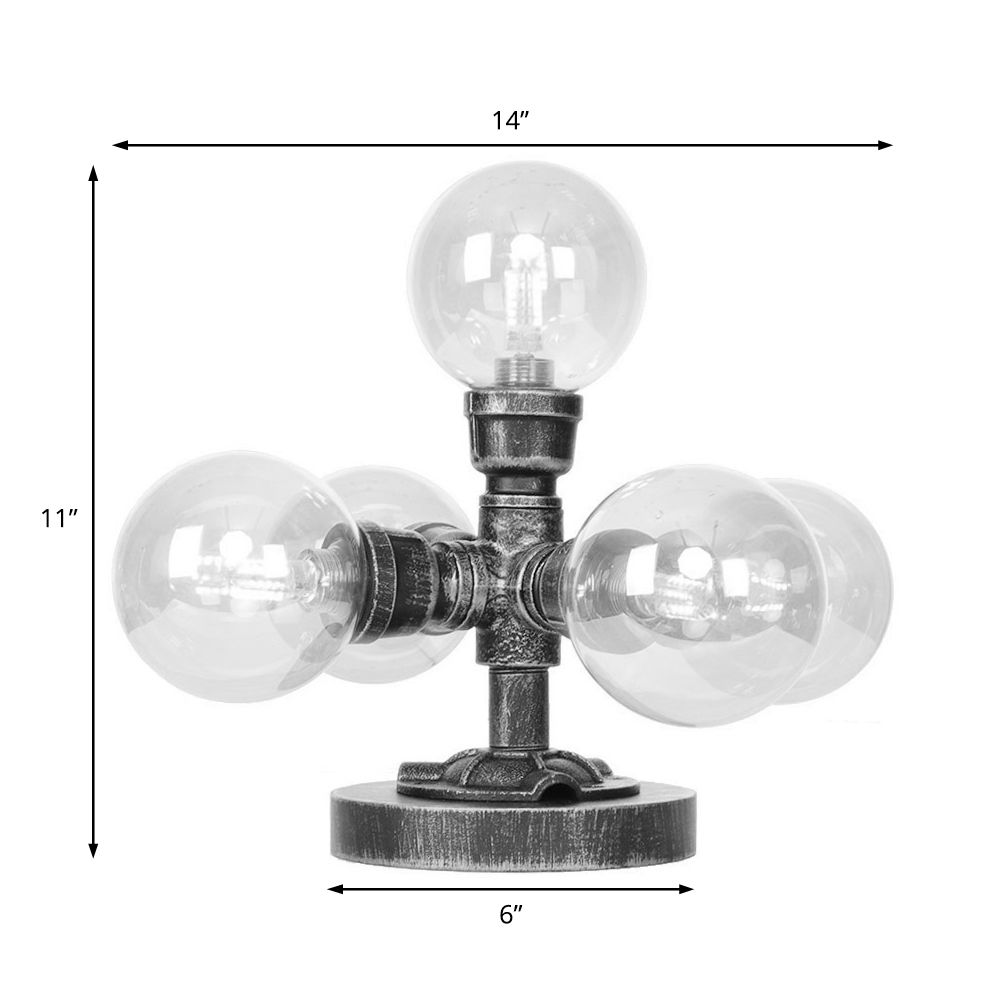 Clear/Amber Glass Globe Shade Task Lighting Industrial 4/5-Light Study Room Desk Lamp in Antique Silver