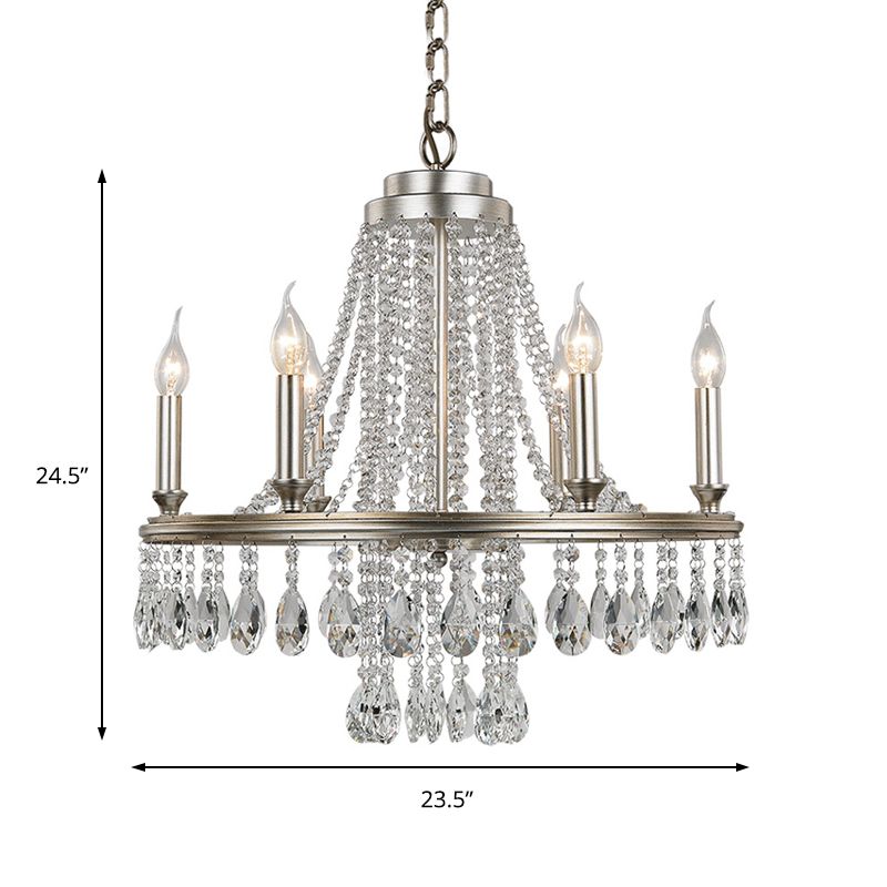 Metal Candle Chandelier Pendant Light Modern 6 Lights Nickel Suspension Light for Dining Room