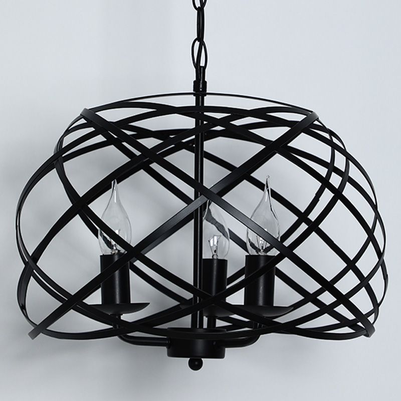 Caged Metal Chandelier Light Fixture Industrial Restaurant Pendant Chandelier in Black