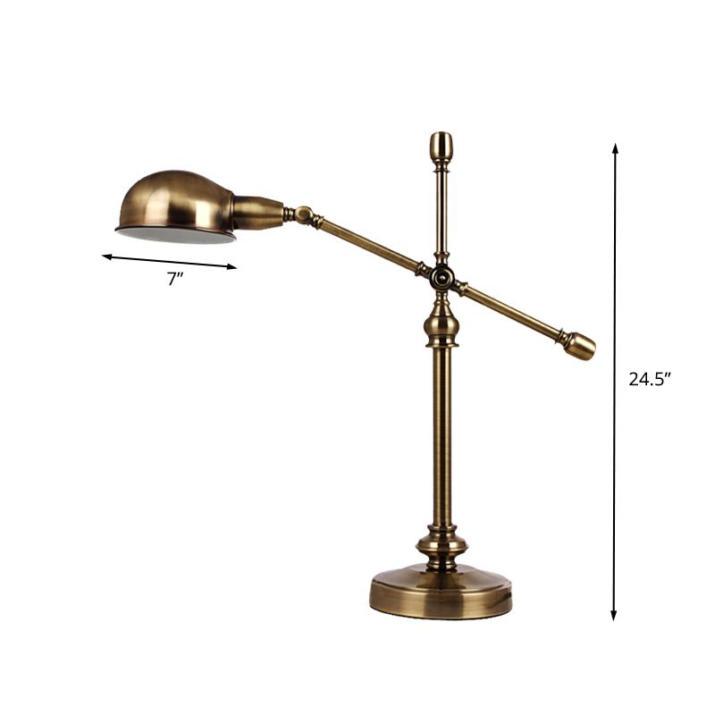 LED Desk Light Countryside Dome Metal Table Lamp in Gold with Rotatable Crossing Arm