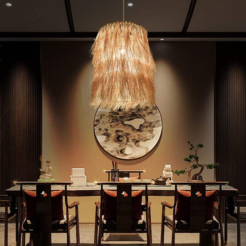 Nappel a ciondolo illuminazione asiatica ispirata rattan 1 sala da pranzo lampada appesa a beige