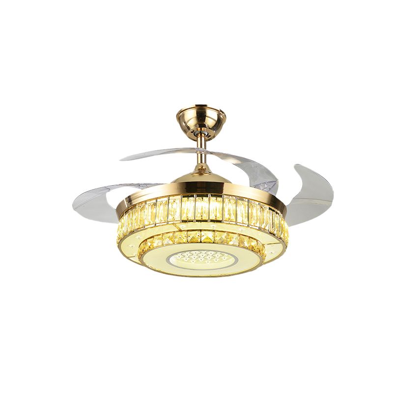 42.5" Wide 3-Blade Gold LED Semi Flush Modern Beveled Crystal-Encrusted Tiers Flush Mount Ceiling Fan Light