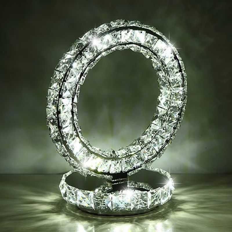 Crystal Encrusted Clear LED Night Lamp Crescent/Circle/Loving Heart Romantic Modern Table Light in Warm/White Light