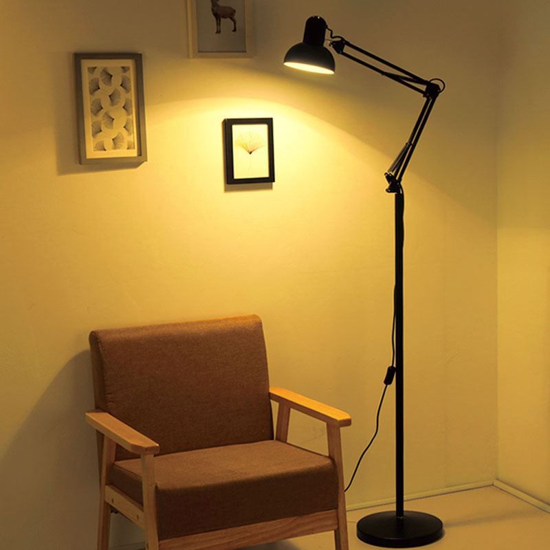 Swing Arm Metal Floor Lamp Nordic 1 Head Task Floor Light with Bowl Shade