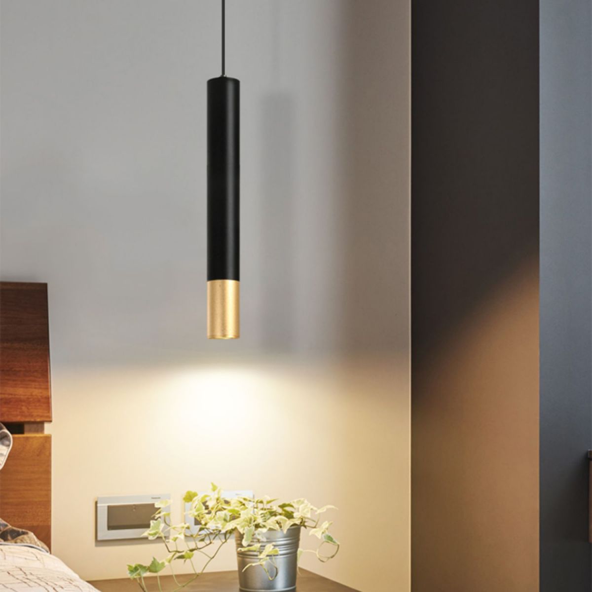 Contemporary Style Cylinder Shape Pendant Light Metal 1 Light Hanging Lamp in Black