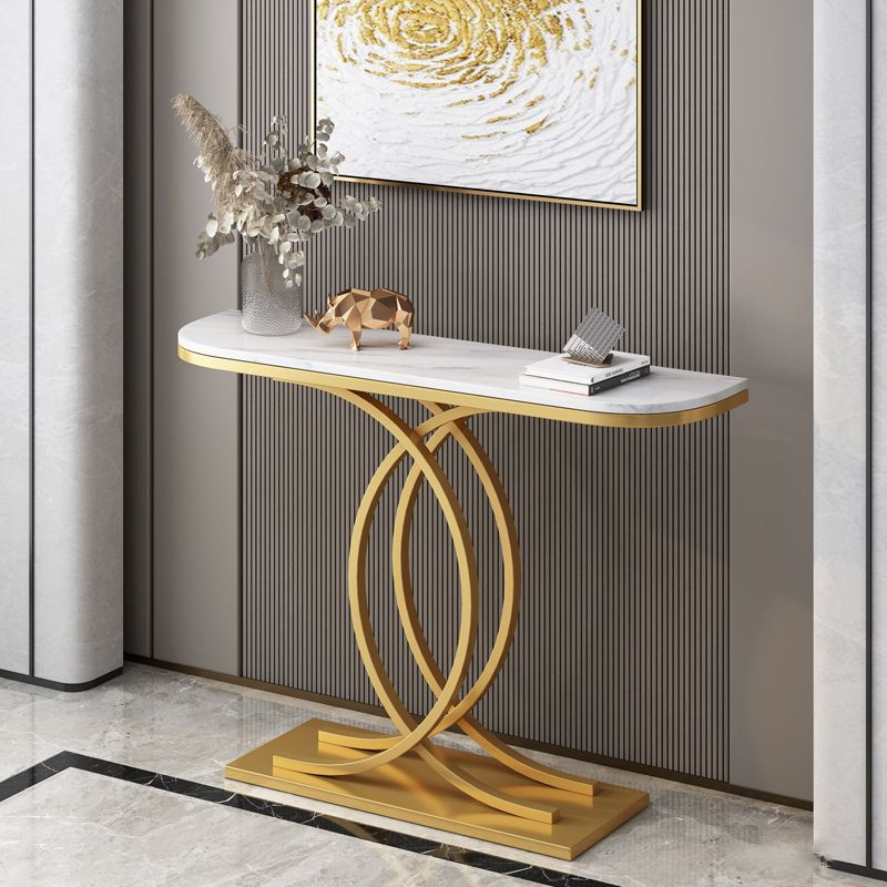 Stain Resistant Rectangular Top Glam Slate/metal Console Table