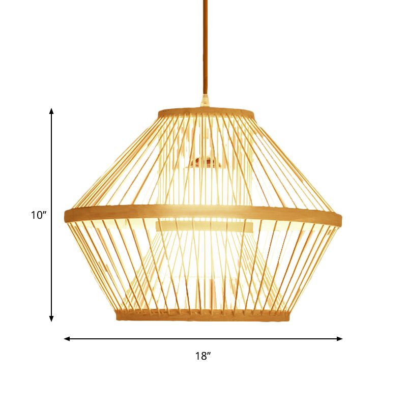 1 Bulb Tapered/Jar Pendant Lighting Traditional Bamboo Hanging Light Fixture in Wood