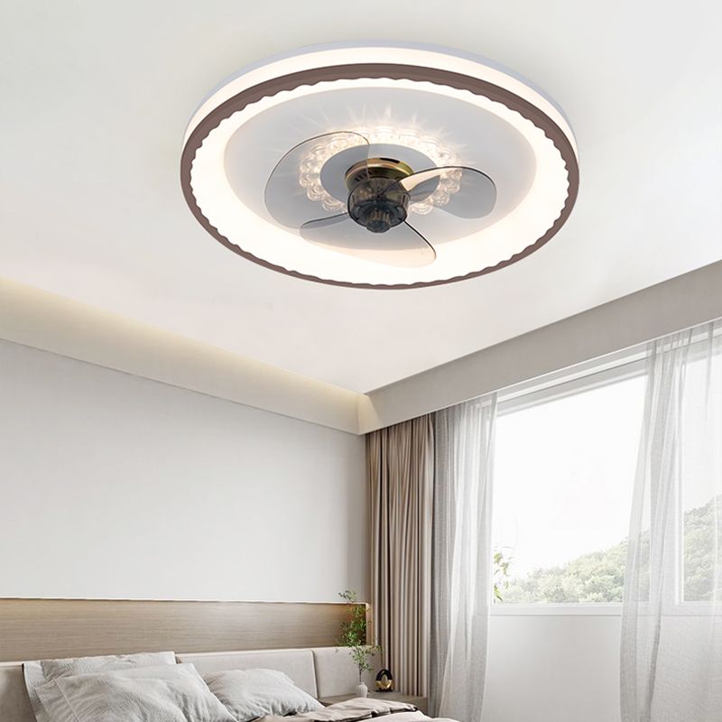 Nordic Style Iron Ceiling Fan Lamp Circle Ceiling Fan Light with Acrylic Shade for Bedroom