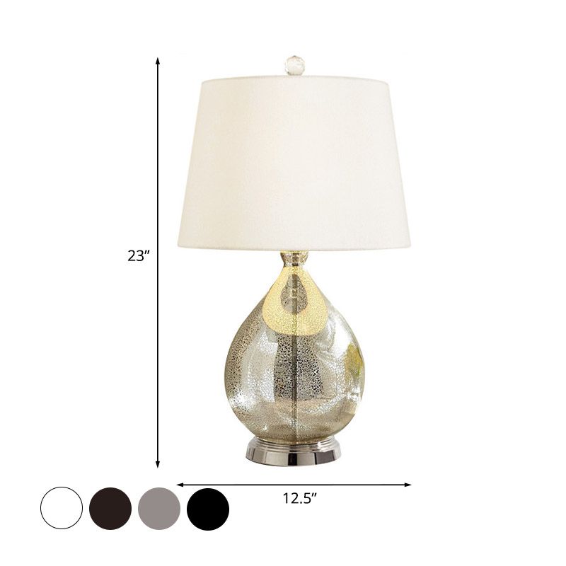 1 Light Night Lighting Rustic Drum Fabric Table Light in White/Coffee/Gray with Teardrop Pedestal for Bedroom