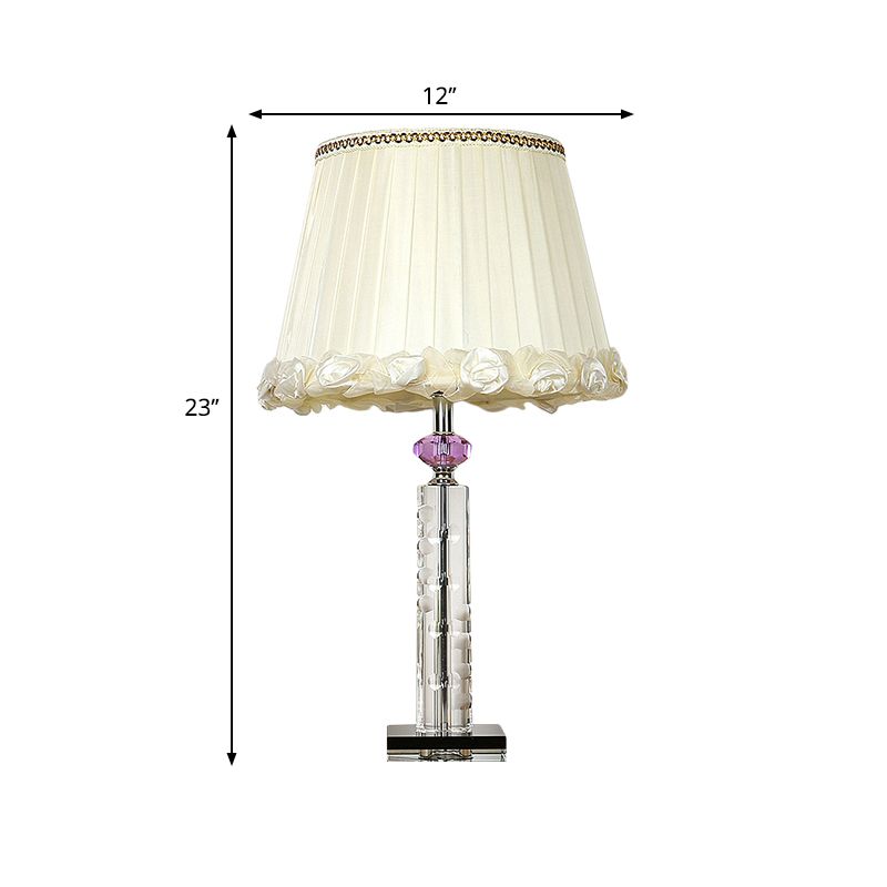 1 Bulb Bedroom Night Lamp Minimalist White Table Lighting with Column Clear Crystal Base