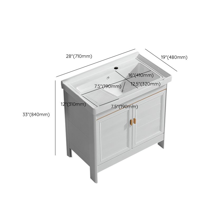 Freestanding Bath Vanity White Mirror Rectangular Single Sink Vanity with Doors