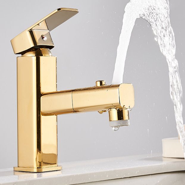 Luxury Pull-out Sink Faucet Cubic Low Arc Vessel Bathroom Faucet