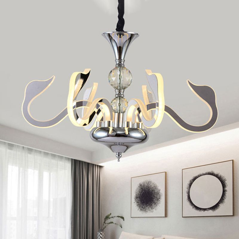 Acrylic Gooseneck Pendant Lighting Contemporary Silver LED Chandelier Light Fixture