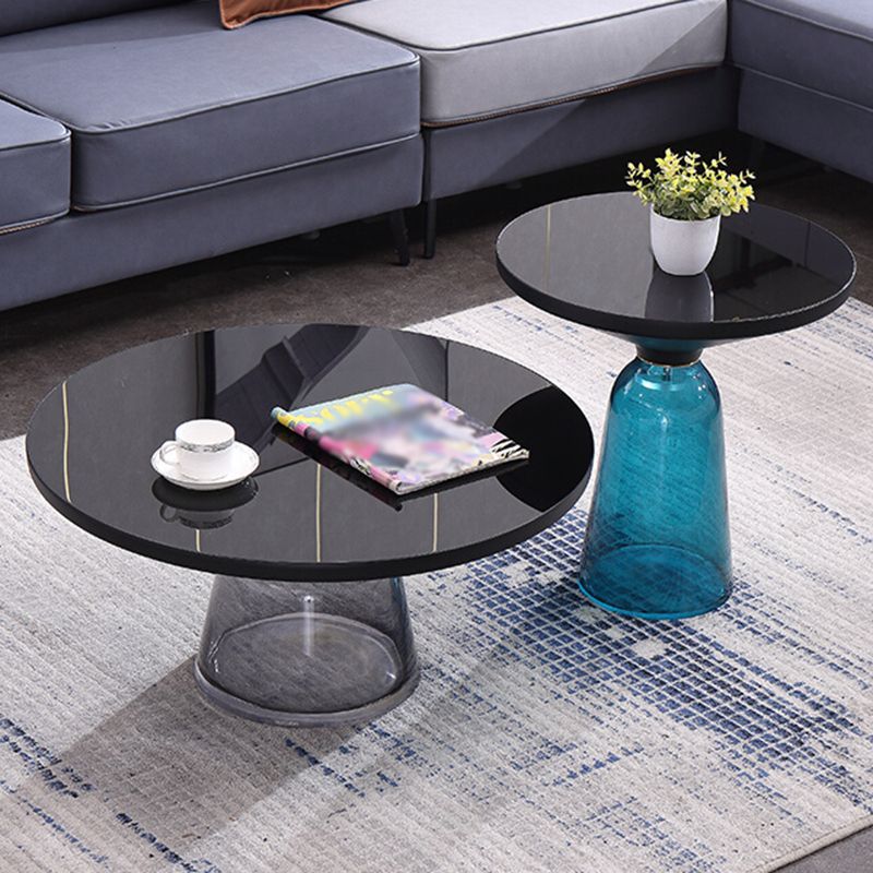 Nordic style Glass  Side End Table Stone Top Drum End Table for Living Room