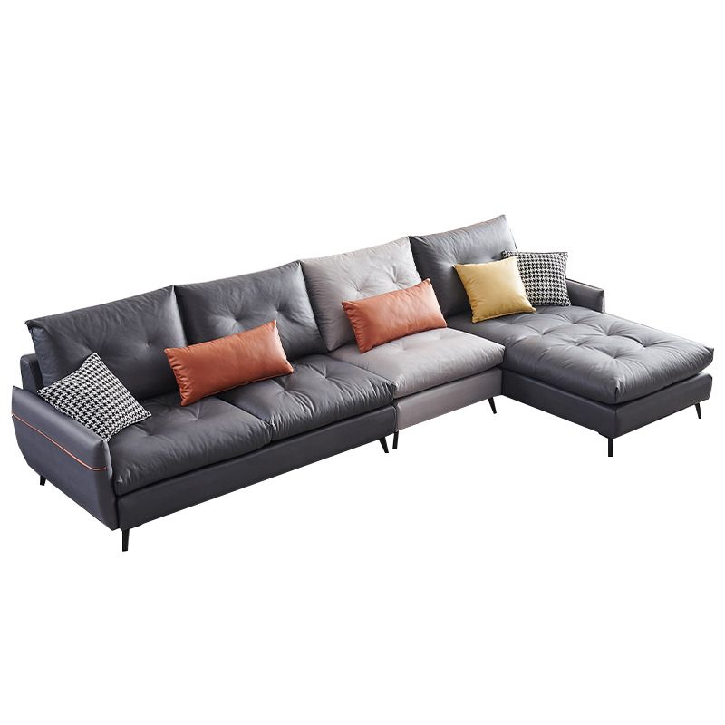 Tufted Sofa & Chaise 133.86" x W 66..93" D x 36.22" H Faux Leather Square Armed Sofa