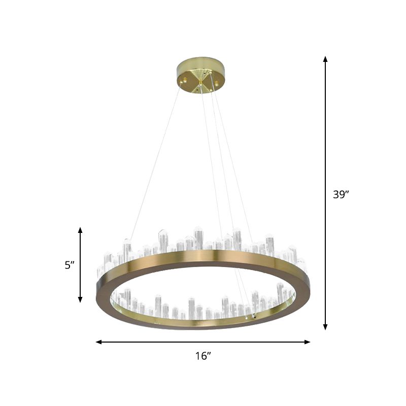 Crystal Circular Chandelier Modern Gold LED Suspension Pendant in Warm/White Light for Bedroom, 16"/23.5" Wide