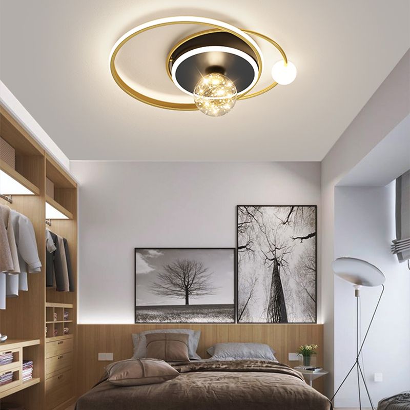 Gold LED Flush Ceiling Light Fixtures Modern Flush Mount Ceiling Fixture for Living Room