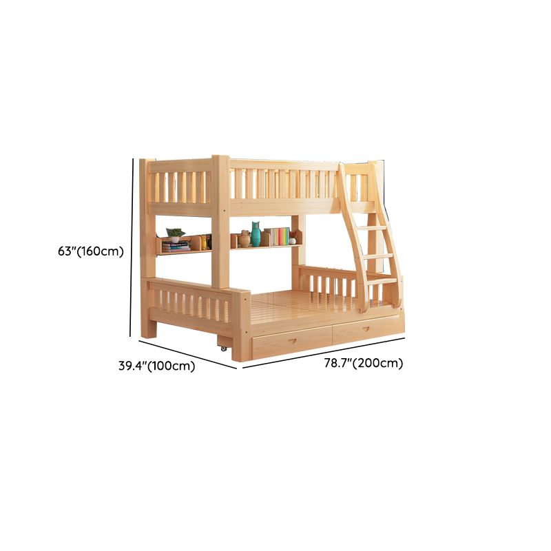 Modern Solid Wood Bunk Bed Natural Kid Bed with Stairway and Guardrail