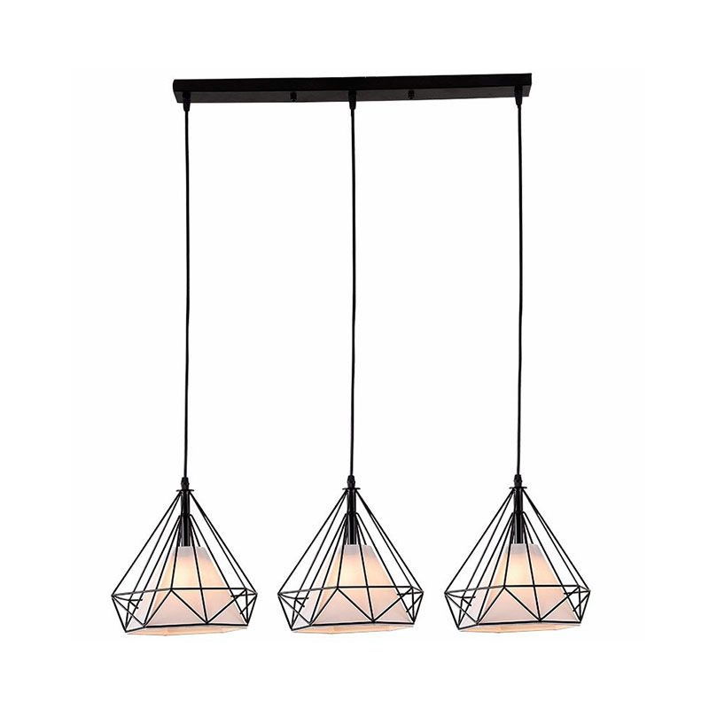 Industrial Diamond Cage Multi Light Pendant 3 Heads Iron Hanging Lighting for Dining Room