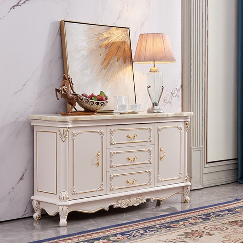 Glam Sideboard White Wood with Door and Drawer for Living Room