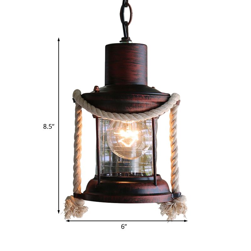 Kerosene Pendant Lighting Coastal Single Light Clear Glass Hanging Ceiling Light in Antique Brass/Weathered Copper, 6"/8.5" Wide