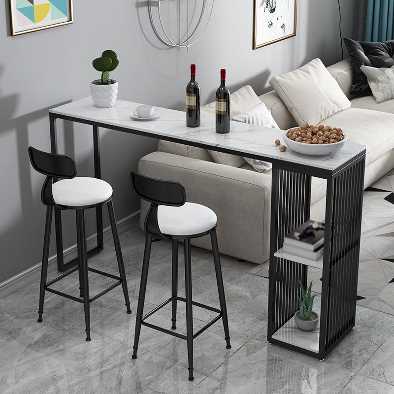 Marble Bistro Bar Desk with Rectangle Table Top Double Pedestal Table - 41.3" H