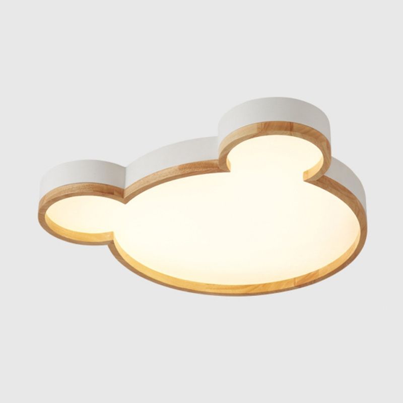 Single Modern Beige Flush Mount Lighting Wooden Ceiling Light for Bedroom